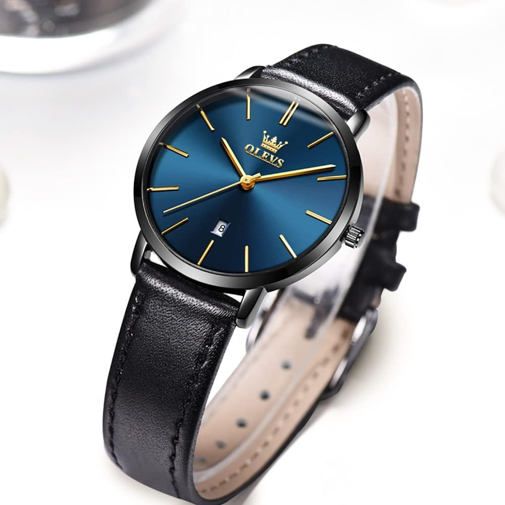 Women Wrist Watches Ultra Thin 6.5Mm Minimalist Dress Fashion Leather Strap Quartz Waterproof Date Day Slim Watches for Ladies
