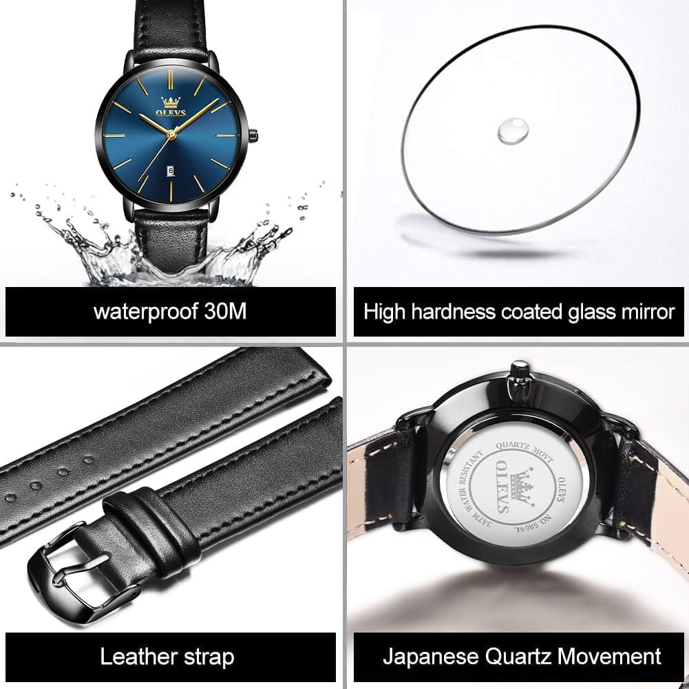 Women Wrist Watches Ultra Thin 6.5Mm Minimalist Dress Fashion Leather Strap Quartz Waterproof Date Day Slim Watches for Ladies