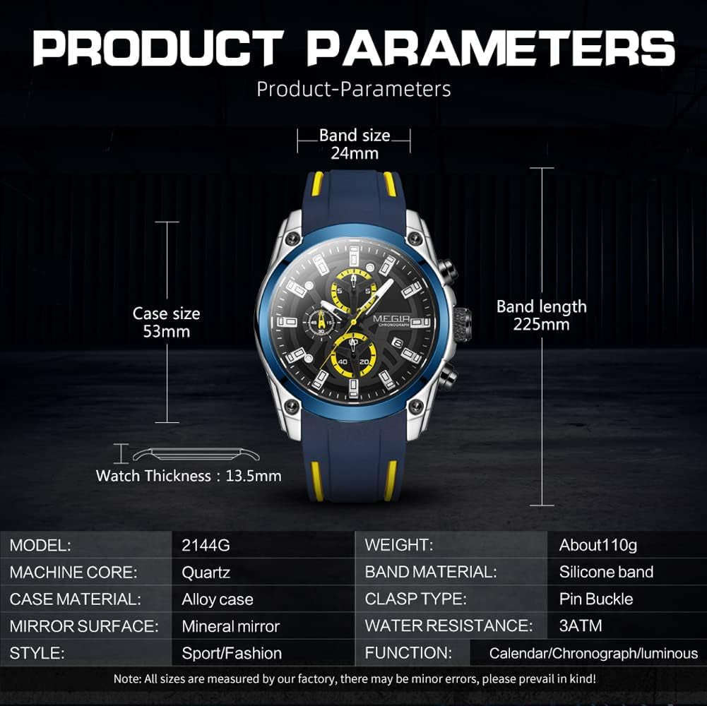 Mens Watches Chronograph Blue Silicone Strap and Cross Bracelets Waterproof Date Quartz Watch Sport Casual Fashion Wrist Watches for Men