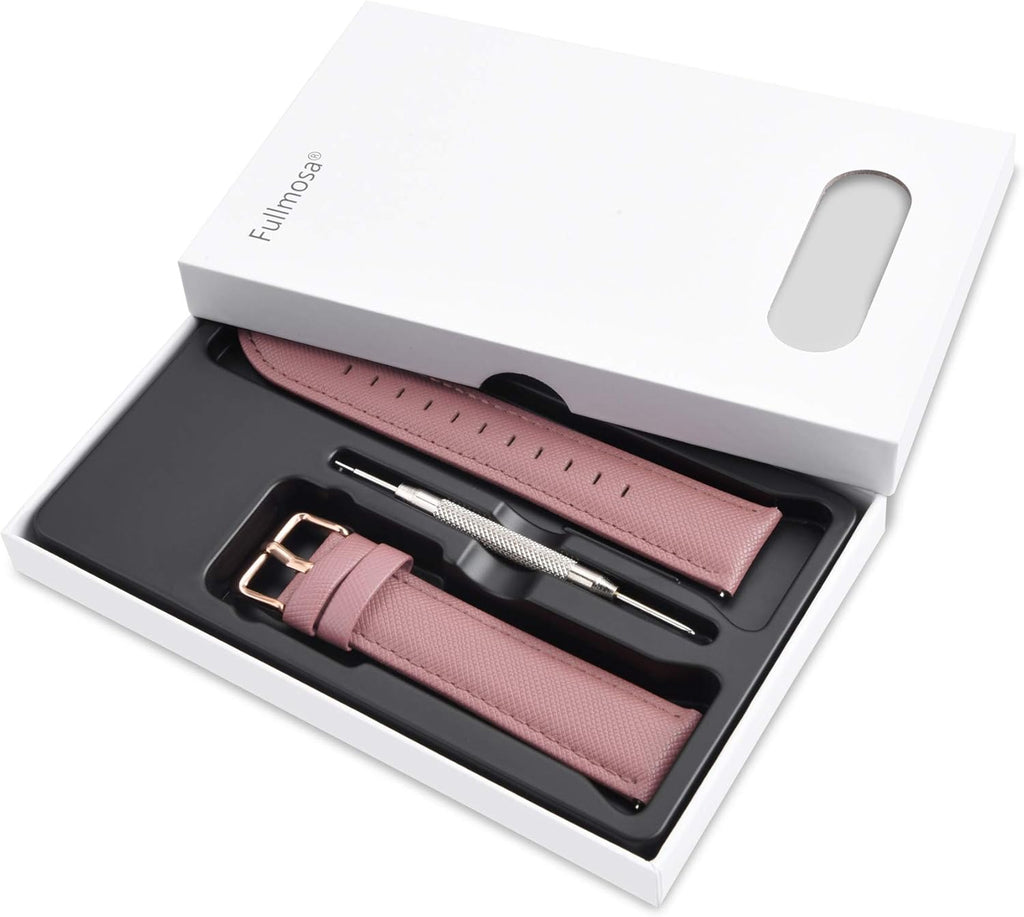 Leather Watch Band 14Mm 16Mm 18Mm 20Mm 22Mm 24Mm, Soft Genuine Leather, Quick Release Replacement Watch Strap for Women and Men, 18Mm, Pink+Rose Gold Buckle