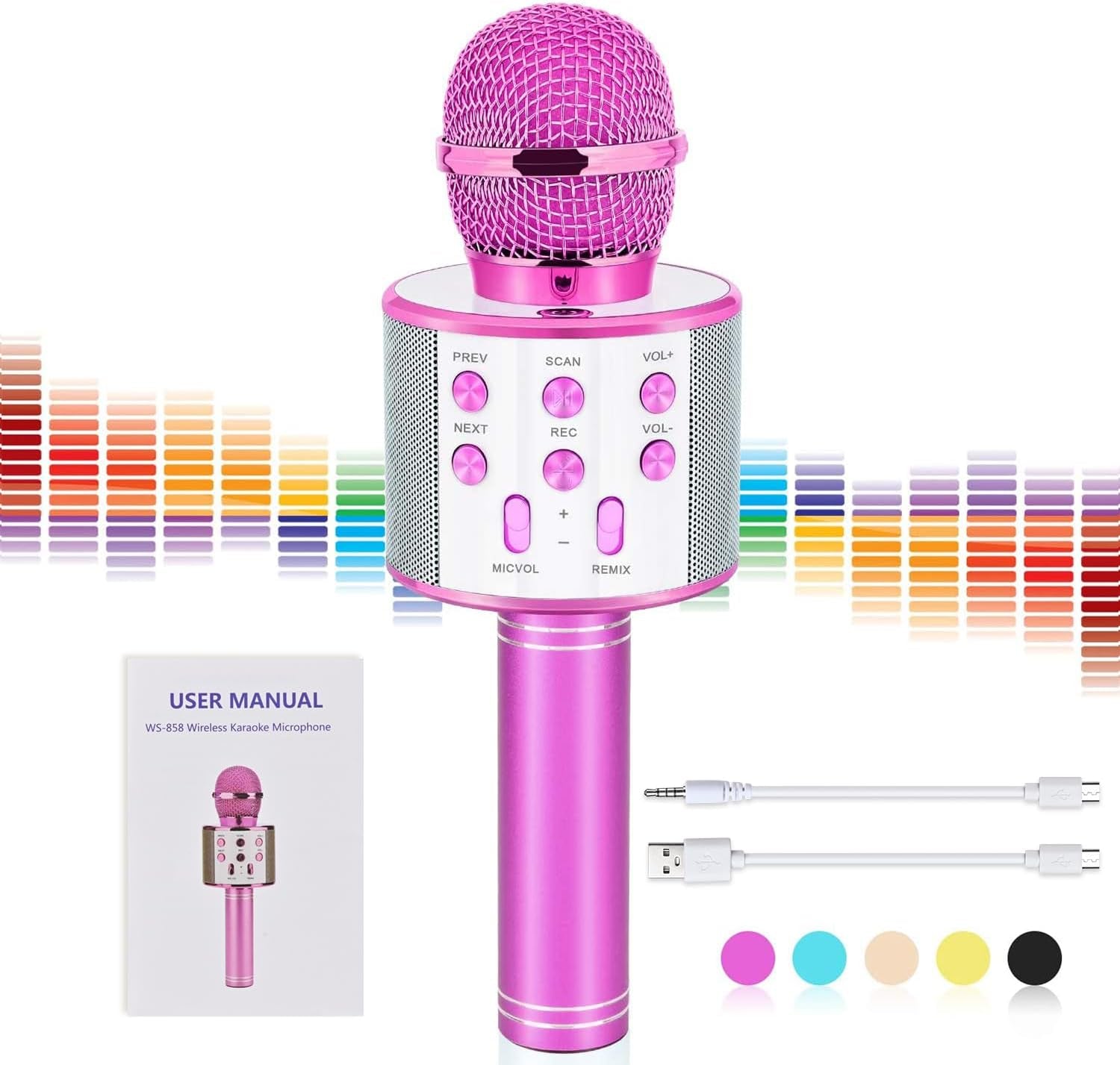 Wireless Karaoke Microphone for Girls, Age 5-15, Pink