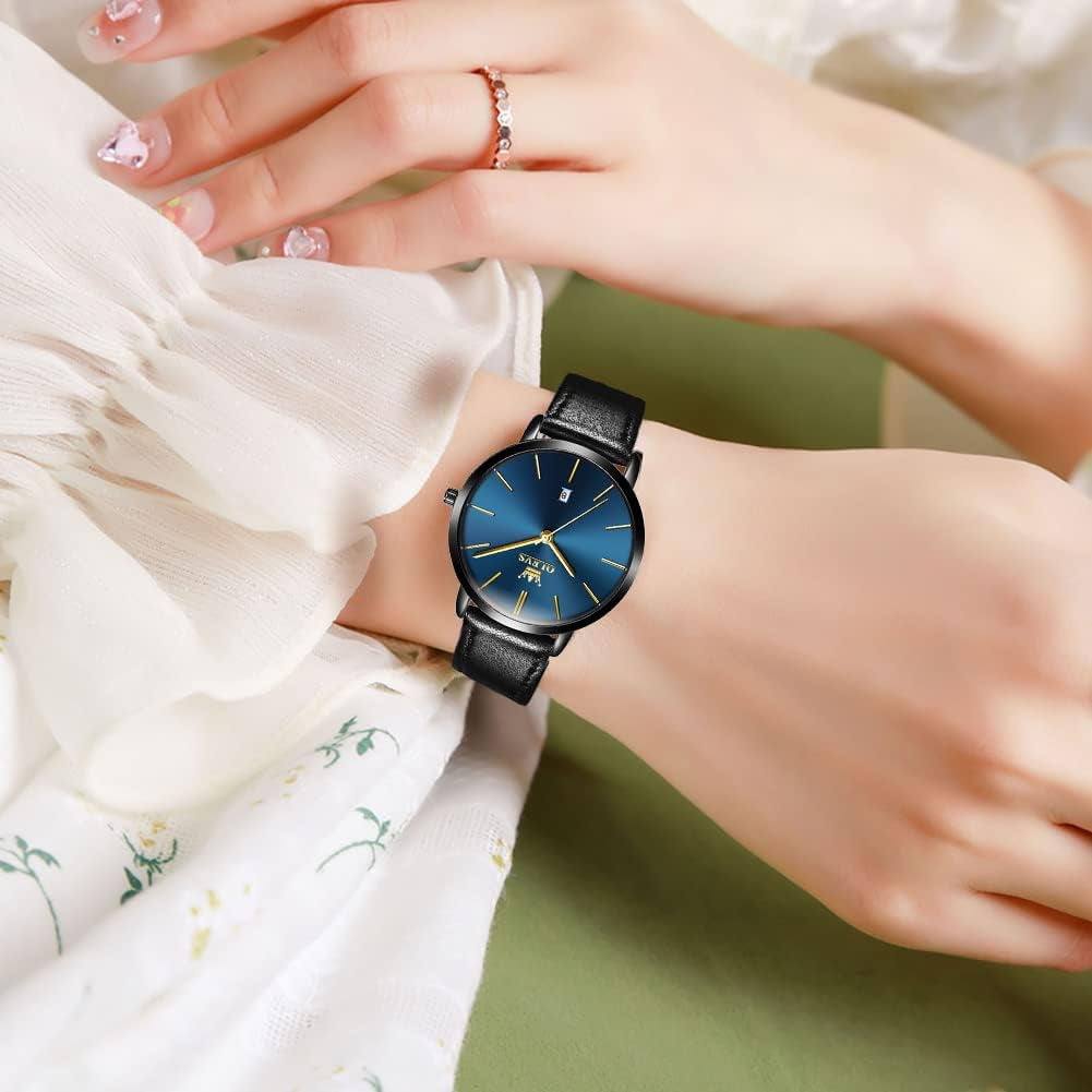 Women Wrist Watches Ultra Thin 6.5Mm Minimalist Dress Fashion Leather Strap Quartz Waterproof Date Day Slim Watches for Ladies