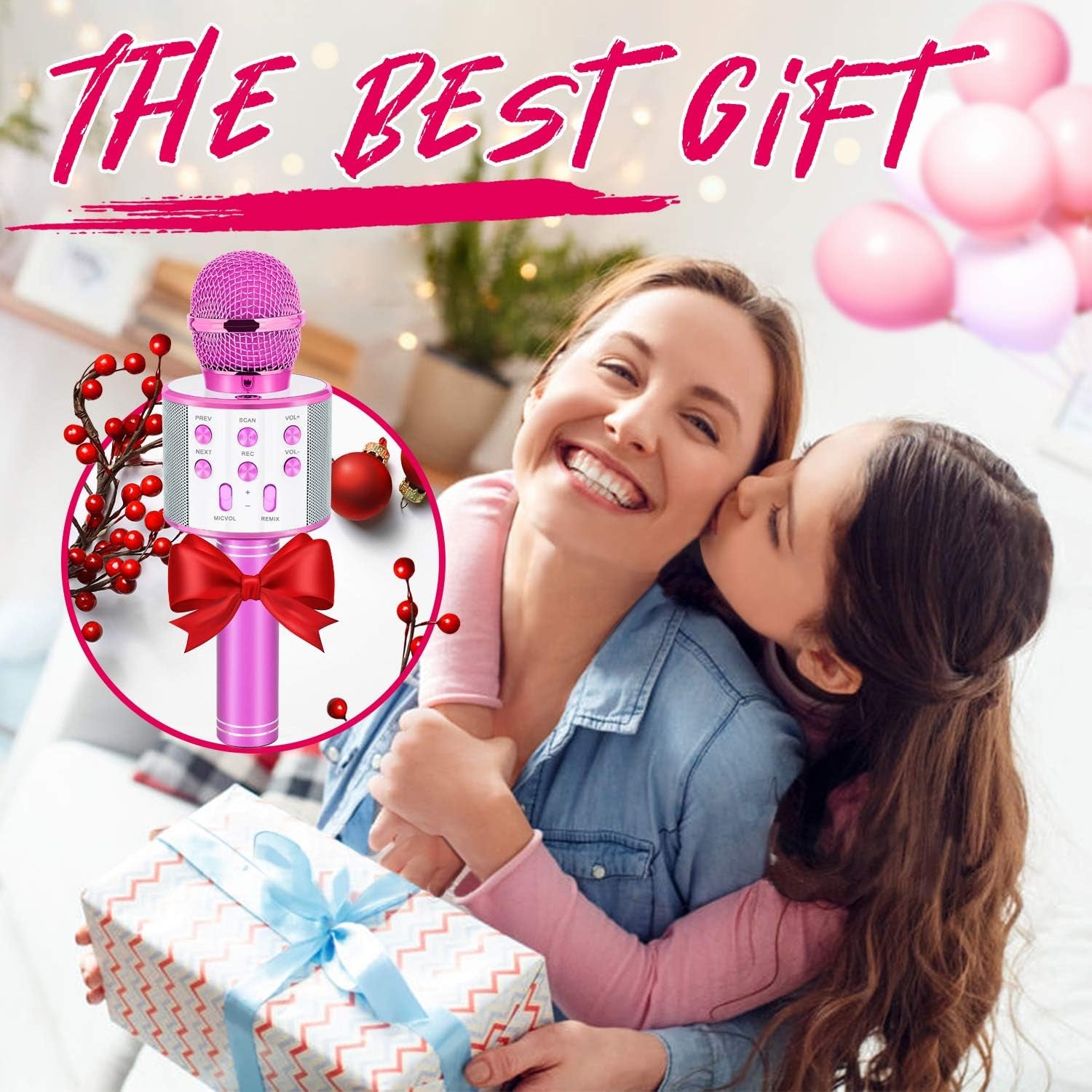 Wireless Karaoke Microphone for Girls, Age 5-15, Pink