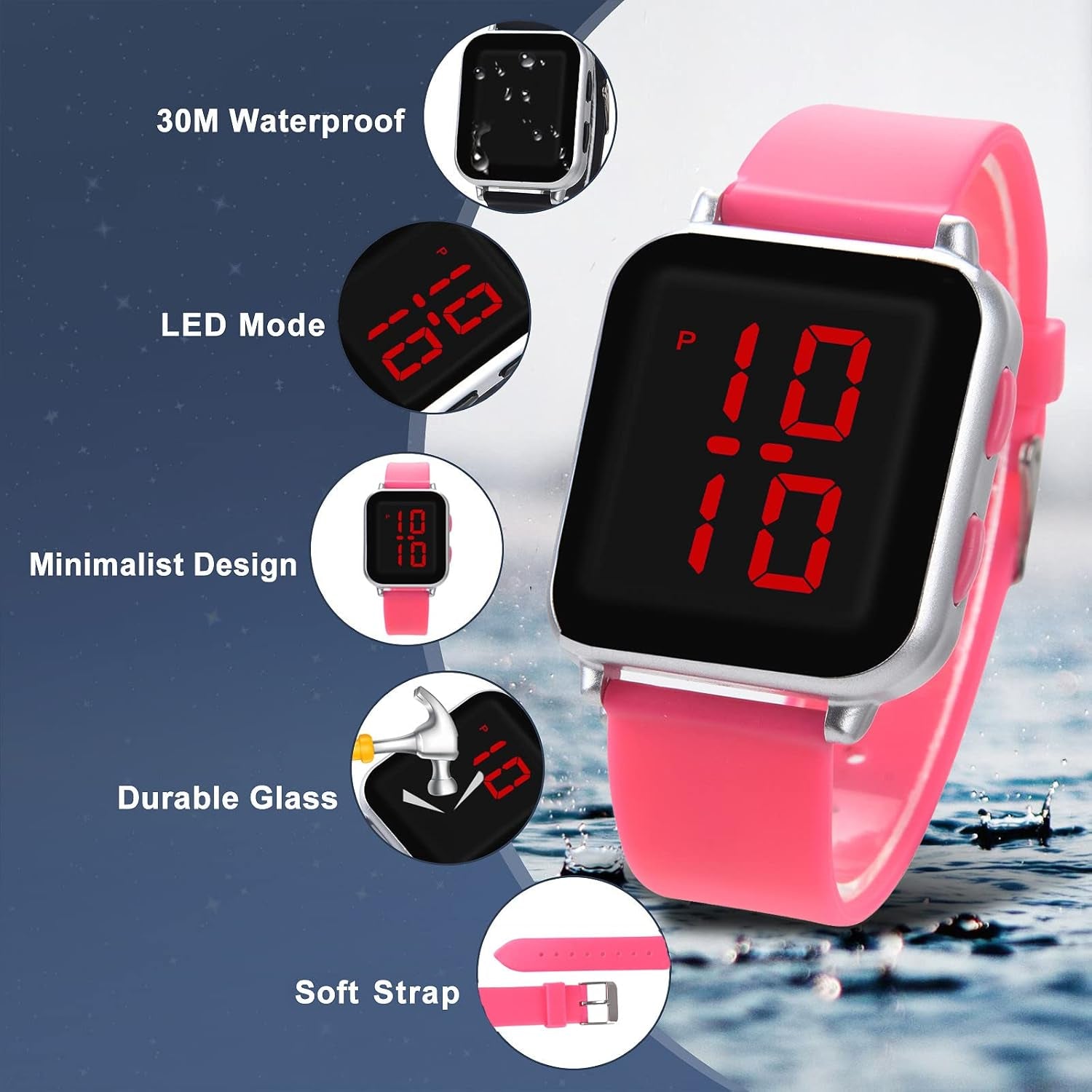 Kids Watch for Girls Boys Ages 5-7 6-12 11-15, LED Big Dial Digital Watch for Kids Casual Wrist Watches Reloj Para Niños Niñas