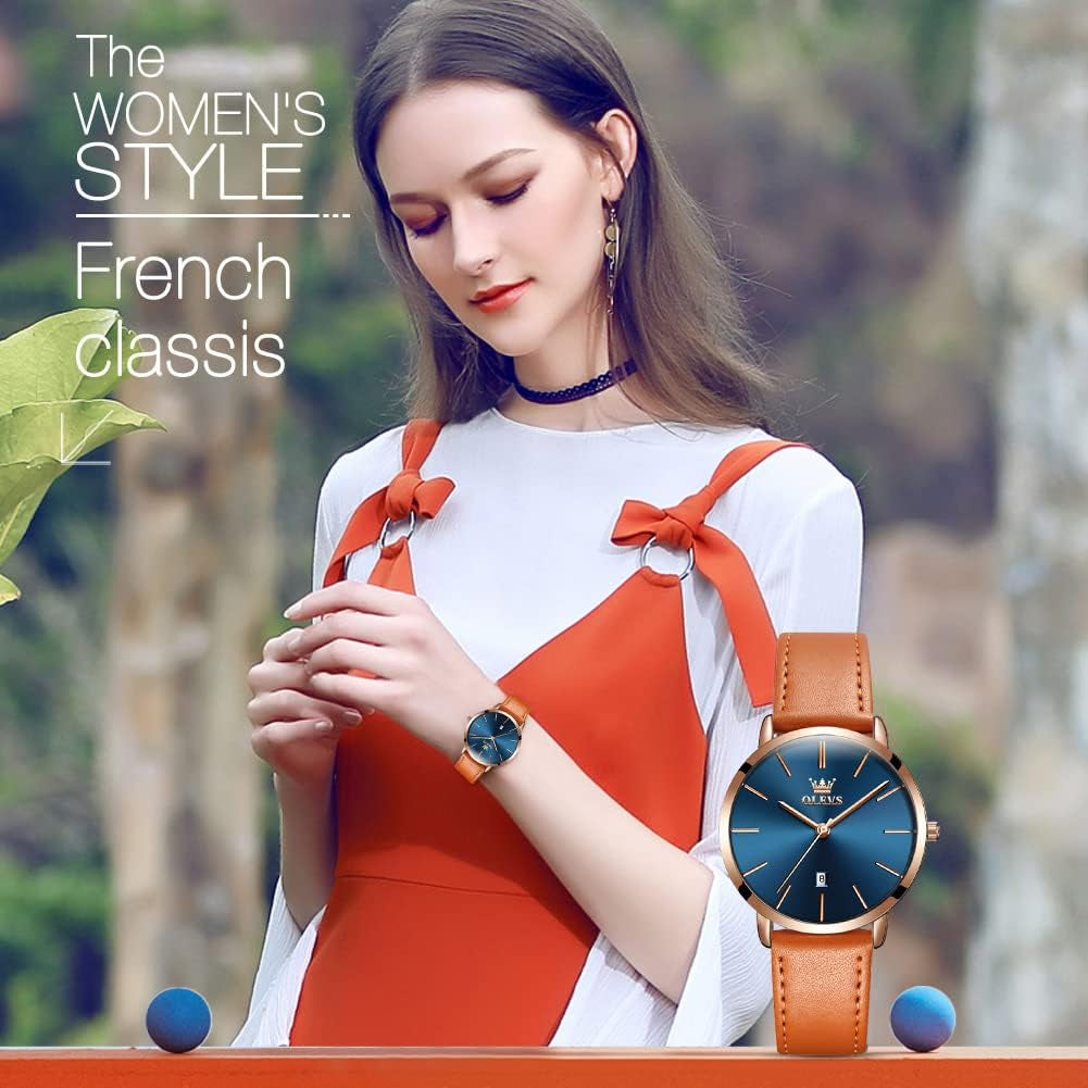 Women Wrist Watches Ultra Thin 6.5Mm Minimalist Dress Fashion Leather Strap Quartz Waterproof Date Day Slim Watches for Ladies