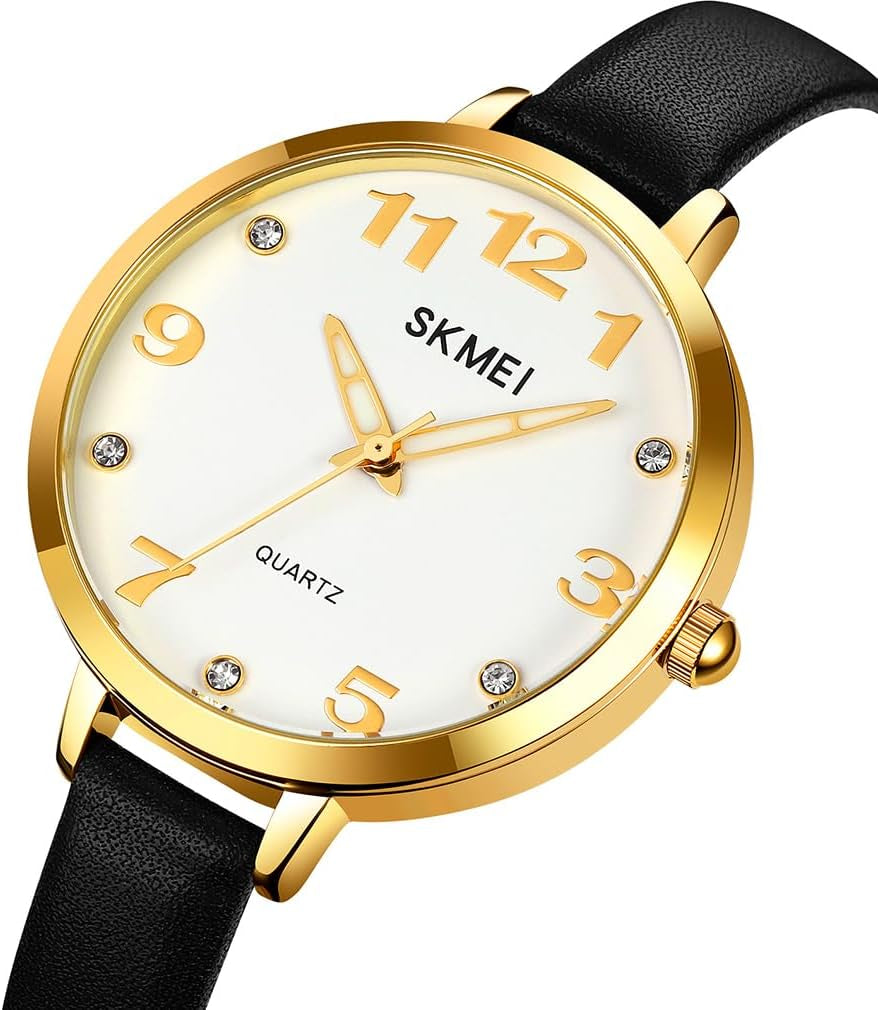 Watches for Women Ladies Leather Band Fashion Simple Light Minimalist Thin Easy Read Big Face Waterproof Casual Dress Girls Gifts Black Wrist Watch