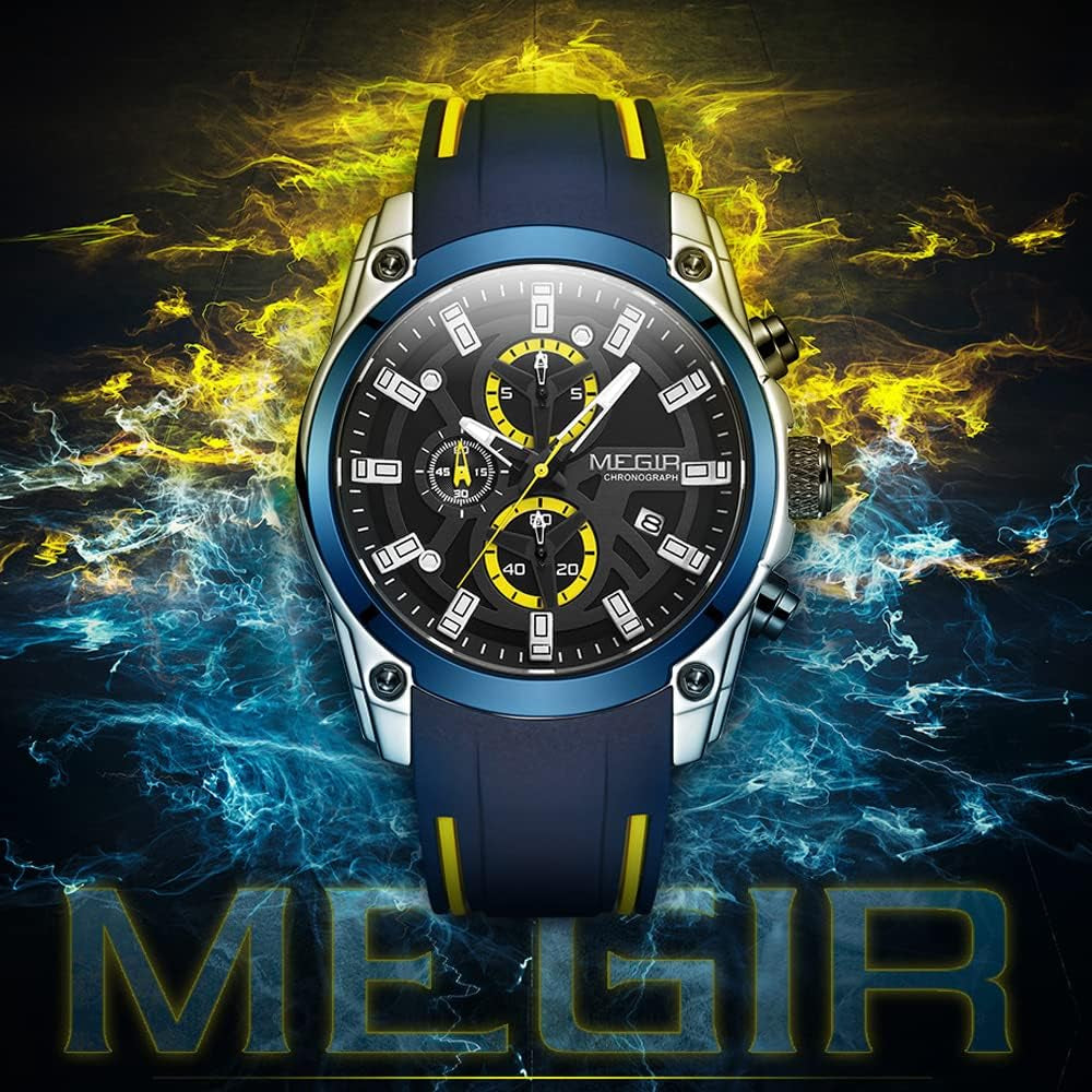 Mens Watches Chronograph Blue Silicone Strap and Cross Bracelets Waterproof Date Quartz Watch Sport Casual Fashion Wrist Watches for Men