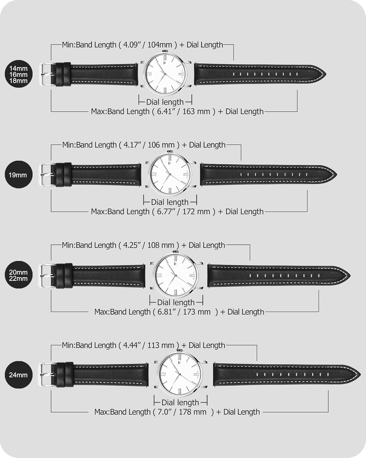 Watch Band, Quick Release Leather Watch Strap for Men Women, Replacement Bands Width 14Mm 16Mm 18Mm 19Mm 20Mm 21Mm 22Mm 24Mm
