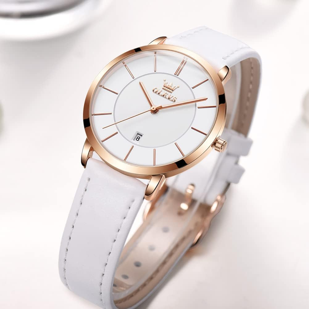 Women Wrist Watches Ultra Thin 6.5Mm Minimalist Dress Fashion Leather Strap Quartz Waterproof Date Day Slim Watches for Ladies