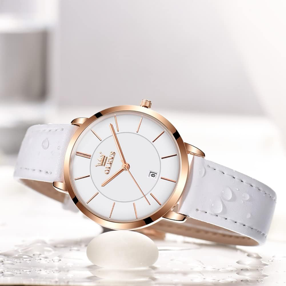 Women Wrist Watches Ultra Thin 6.5Mm Minimalist Dress Fashion Leather Strap Quartz Waterproof Date Day Slim Watches for Ladies