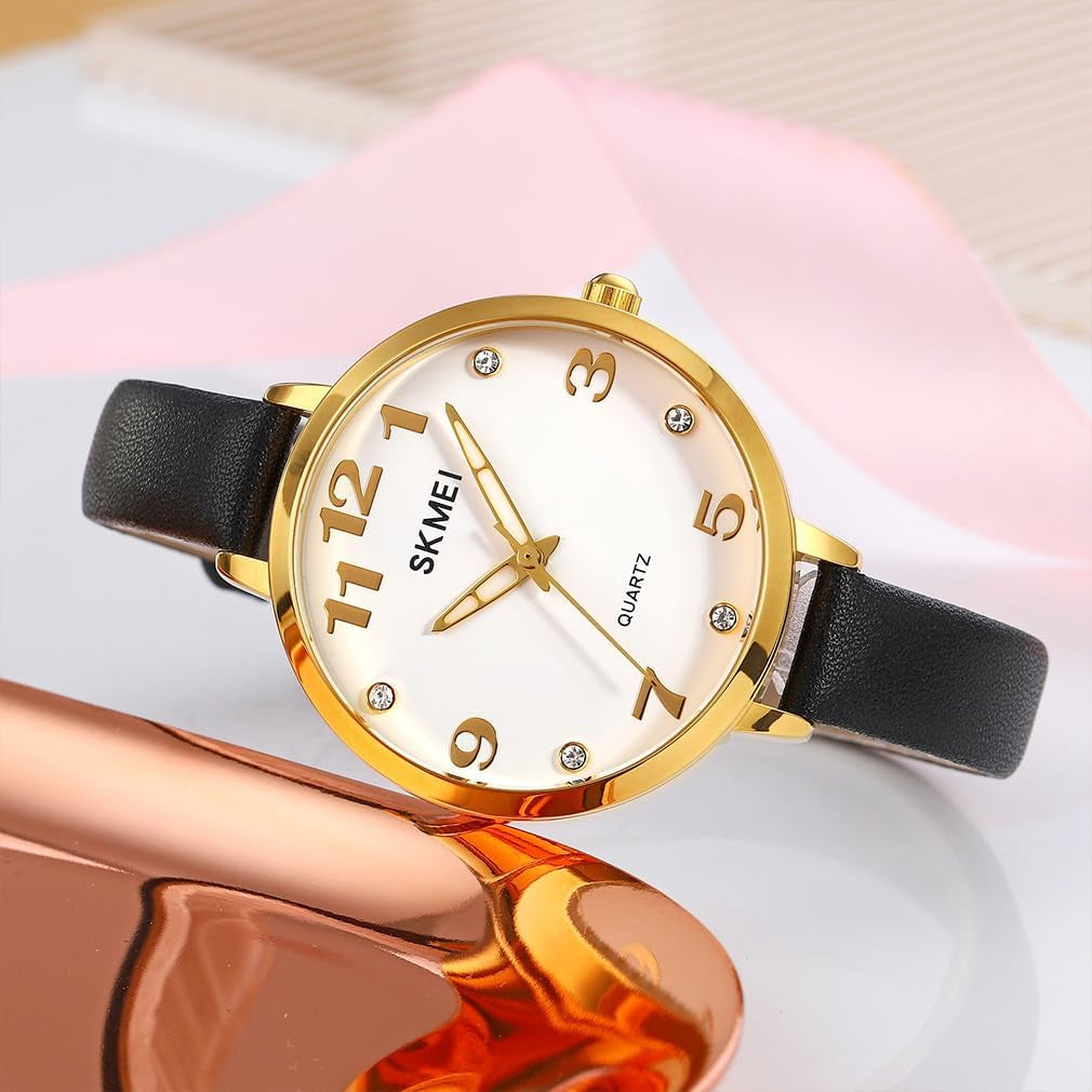 Watches for Women Ladies Leather Band Fashion Simple Light Minimalist Thin Easy Read Big Face Waterproof Casual Dress Girls Gifts Black Wrist Watch