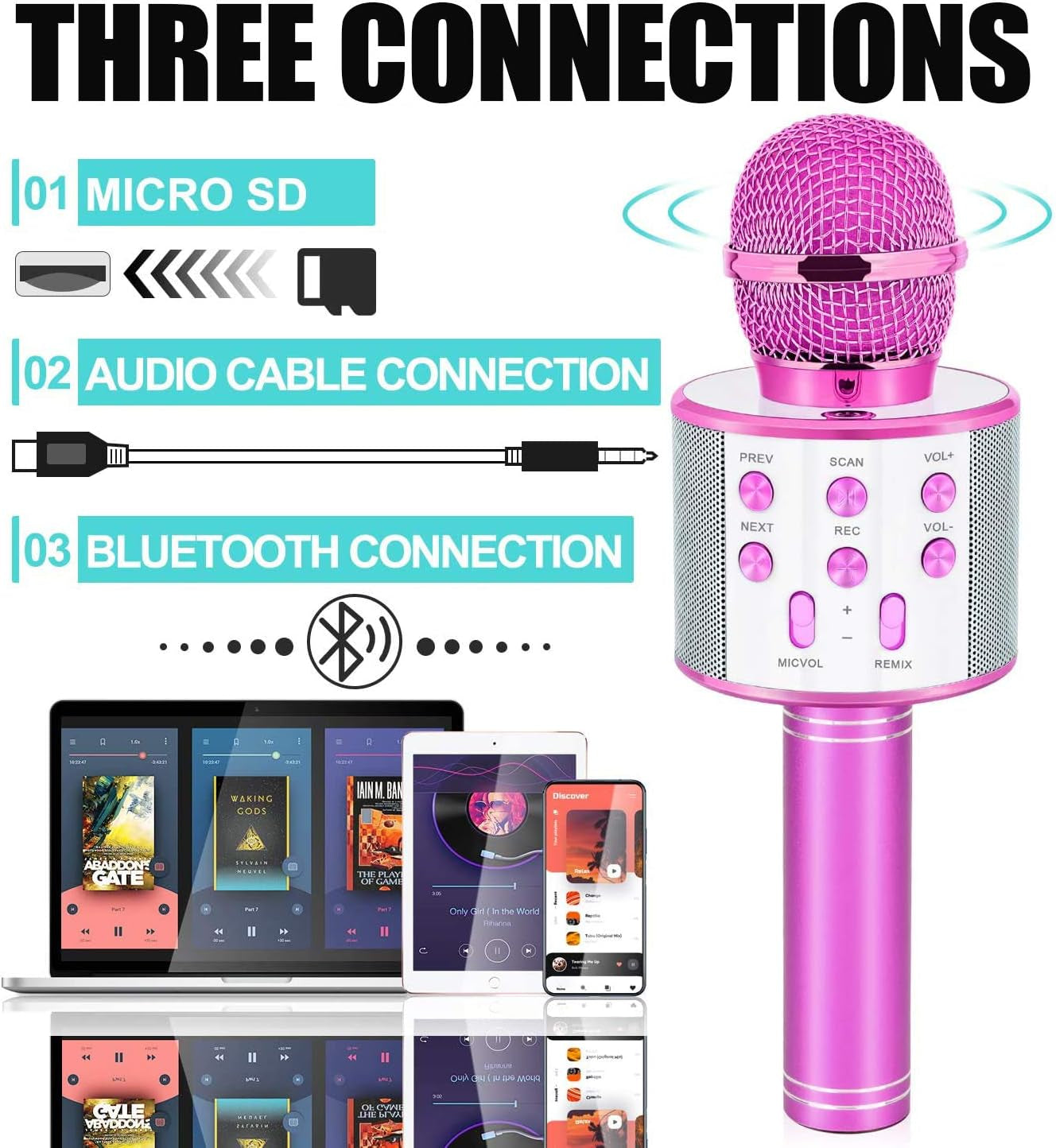 Wireless Karaoke Microphone for Girls, Age 5-15, Pink