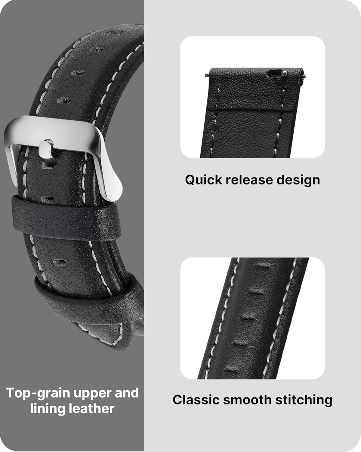 Watch Band, Quick Release Leather Watch Strap for Men Women, Replacement Bands Width 14Mm 16Mm 18Mm 19Mm 20Mm 21Mm 22Mm 24Mm
