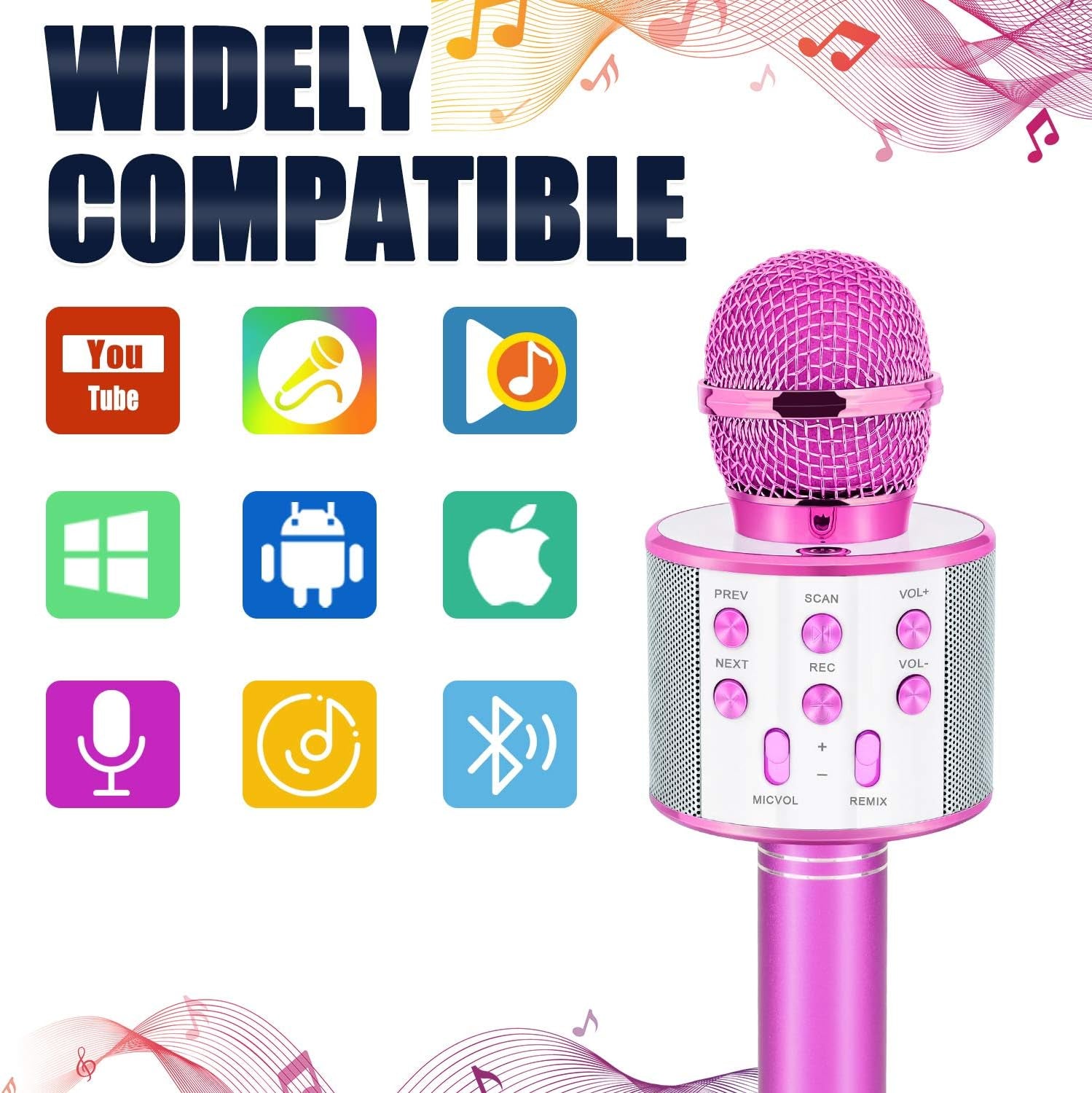 Wireless Karaoke Microphone for Girls, Age 5-15, Pink
