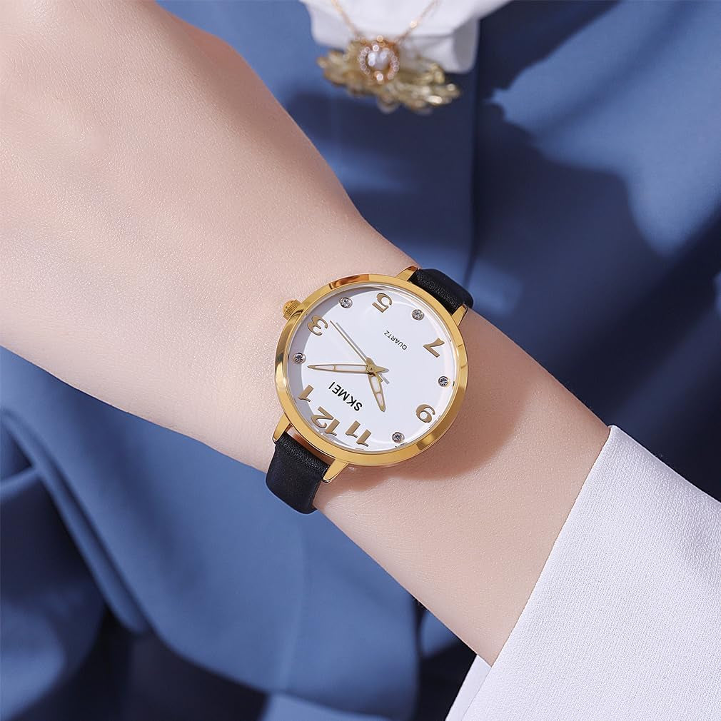 Watches for Women Ladies Leather Band Fashion Simple Light Minimalist Thin Easy Read Big Face Waterproof Casual Dress Girls Gifts Black Wrist Watch