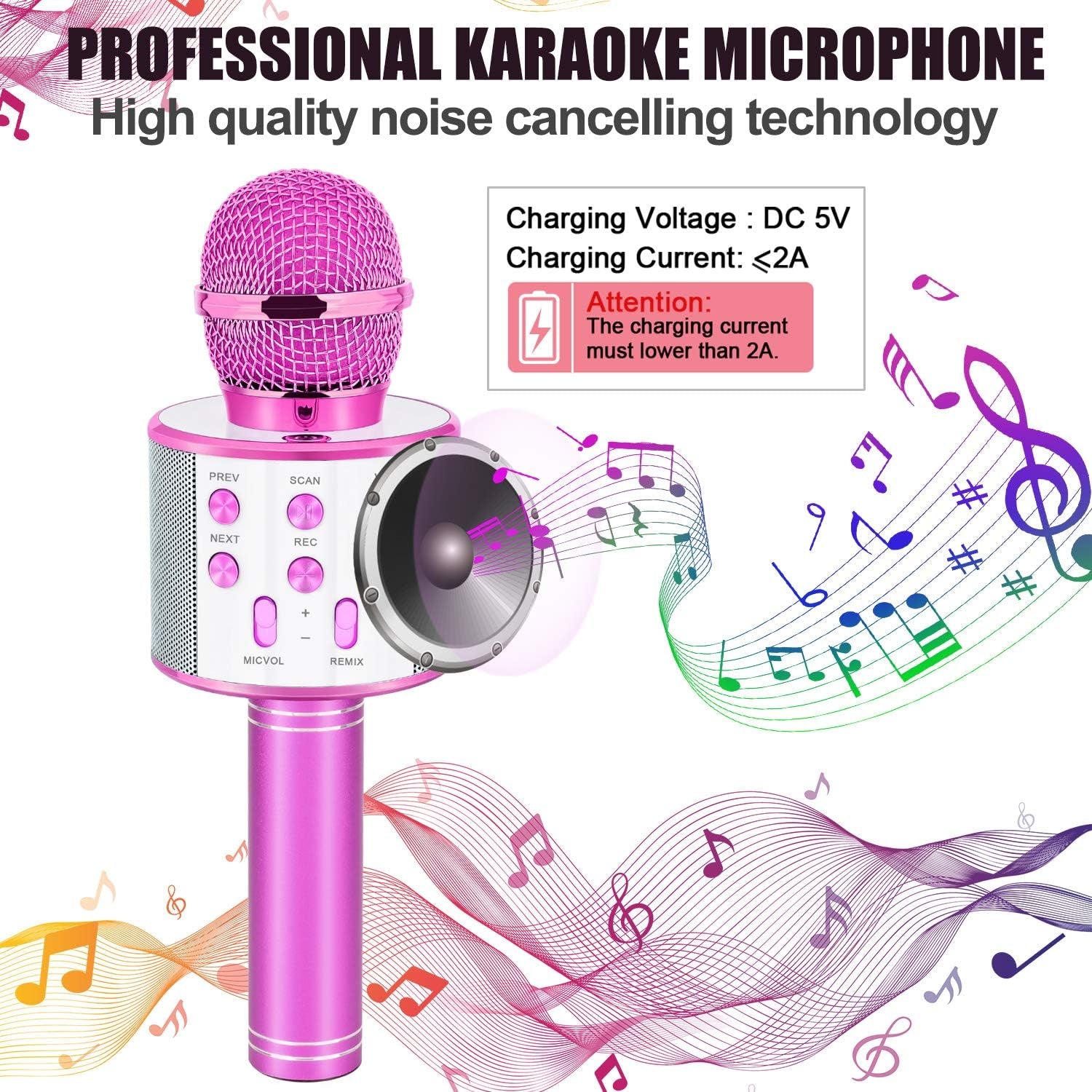 Wireless Karaoke Microphone for Girls, Age 5-15, Pink